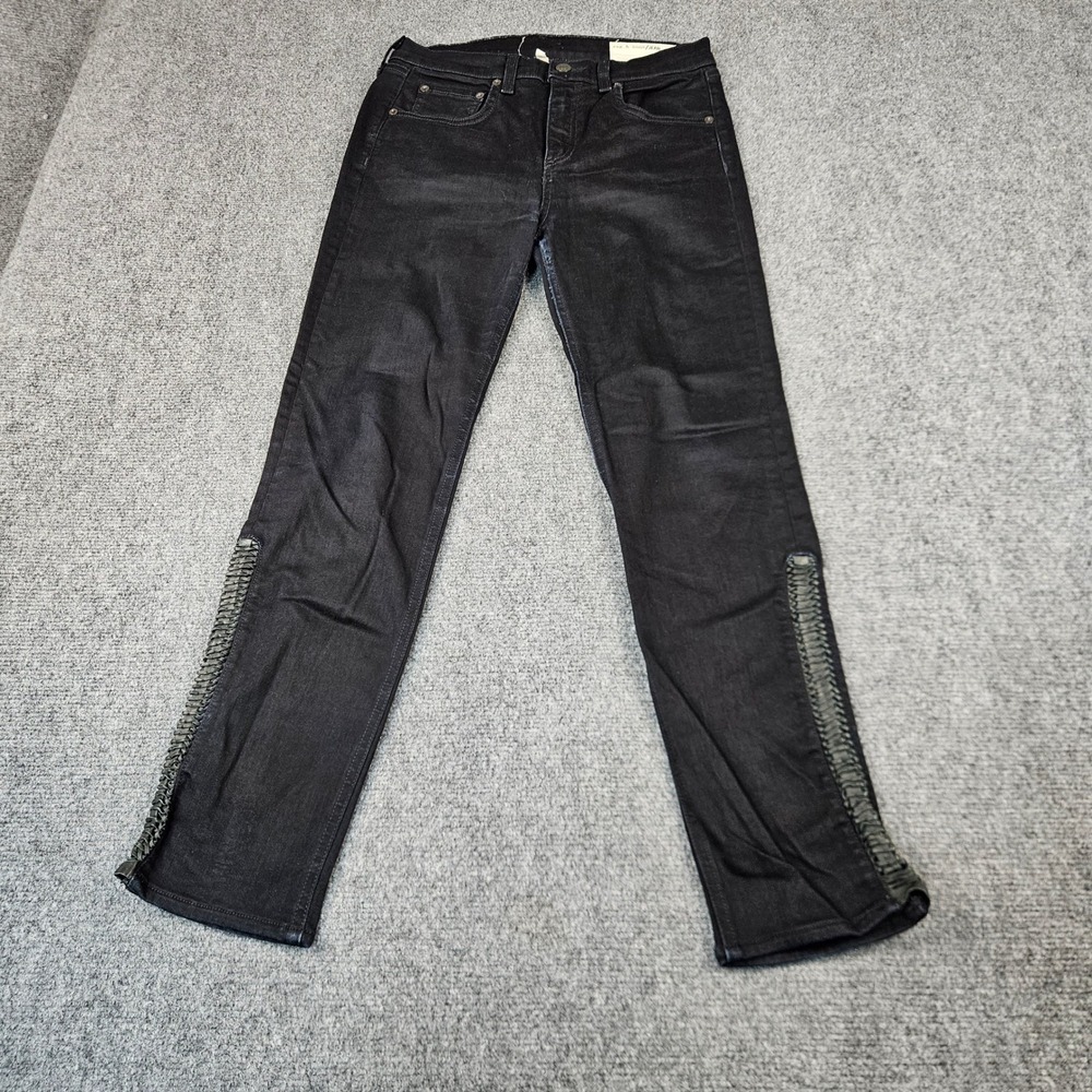 Rag & Bone Justine Crop Jeans Coal Braid Black Leather Detail W1262K520 Size 28